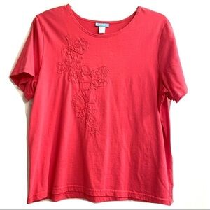 Jennifer Moore Top Short Sleeve Pink Blouse Floral Embroidered Shirt Women sz XL